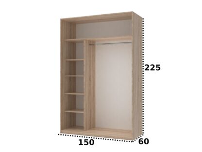 Dressing Irma cu oglinda, sonoma, 150x225x60 cm, 2 usi culisante - imagine 6