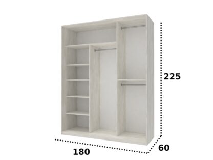 Dulap Karla cu oglinda, alb murdar, 180x225x60 cm, 3 usi culisante - imagine 4