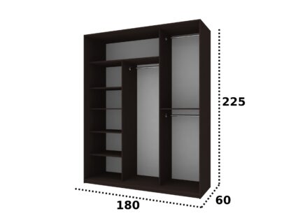 Dulap Karla cu oglinda, wenge, 180x225x60 cm, 3 usi culisante - imagine 4