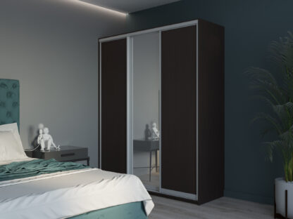 Dressing Kira cu oglinda, wenge, 180x225x60 cm, 3 usi culisante