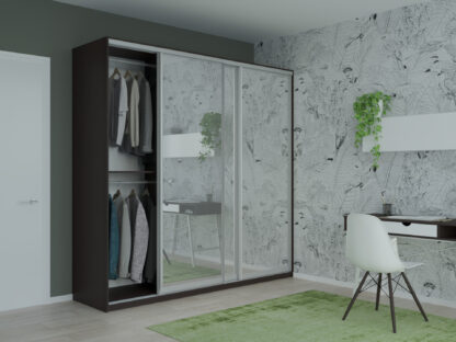 Dulap Lima cu oglinda, wenge, 225x225x60 cm, 3 usi culisante - imagine 2
