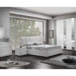 Dormitor Elsa, Alb, Pat 160x190, Dulap cu 3 usi culisante, 2 Noptiere, Comoda