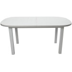 Set masa extensibila 160 x 200 cm cu 6 scaune tapitate, MB-12 Venus1 si S-37 Boss7 B22, Bialy, lemn masiv de fag, stofa - imagine 5