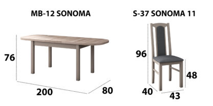 Set masa extensibila 160x200cm cu 4 scaune tapitate, MB-12 Venus1 si S-37 Boss7 S11, sonoma, lemn masiv de fag, stofa - imagine 6