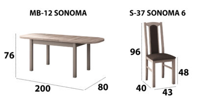 Set masa extensibila 160x200cm cu 4 scaune tapitate, MB-12 Venus1 si S-37 Boss7 S6, sonoma, lemn masiv de fag, stofa - imagine 5