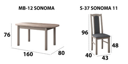 Set masa extensibila 160x200cm cu 4 scaune tapitate, MB-12 Venus1 si S-37 Boss7 S11, sonoma, lemn masiv de fag, stofa - imagine 5