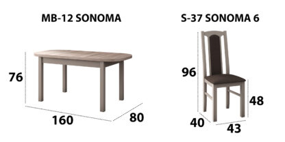 Set masa extensibila 160x200cm cu 4 scaune tapitate, MB-12 Venus1 si S-37 Boss7 S6, sonoma, lemn masiv de fag, stofa - imagine 6