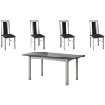 Set masa extensibila 140x180cm cu 4 scaune tapitate, MB-21 Modena1 si S-38 Boss14 B24Z, alb/grafit, lemn masiv de fag, stofa - imagine 5
