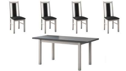 Set masa extensibila 140x180cm cu 4 scaune tapitate, MB-21 Modena1 si S-38 Boss14 B24Z, alb/grafit, lemn masiv de fag, stofa - imagine 5