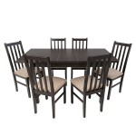 Set masa extensibila 120x150cm cu 6 scaune tapitate, MB-13 Max5 si S-38 Boss10 W2, wenge, lemn masiv, stofa - imagine 3