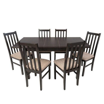 Set masa extensibila 120x150cm cu 6 scaune tapitate, MB-13 Max5 si S-38 Boss10 W2, wenge, lemn masiv, stofa - imagine 3
