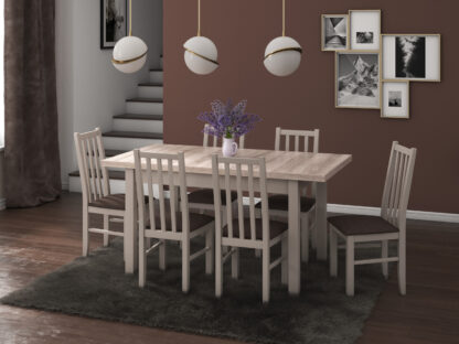 Set masa extensibila 120x150cm cu 6 scaune tapitate, MB-13 Max5 si S-38 Boss10 S6, sonoma, lemn masiv de fag, stofa