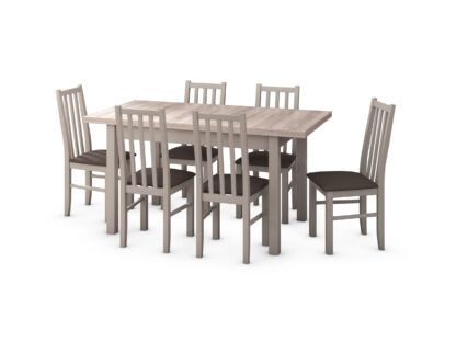 Set masa extensibila 120x150cm cu 6 scaune tapitate, MB-13 Max5 si S-38 Boss10 S6, sonoma, lemn masiv de fag, stofa - imagine 2