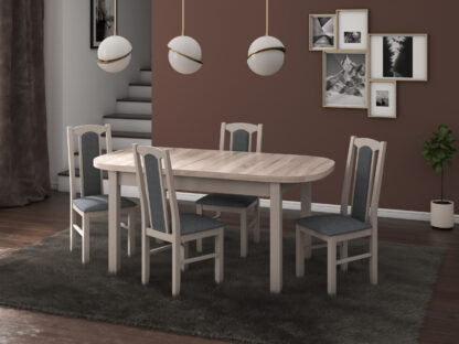 Set masa extensibila 160x200cm cu 4 scaune tapitate, MB-12 Venus1 si S-37 Boss7 S11, sonoma, lemn masiv de fag, stofa