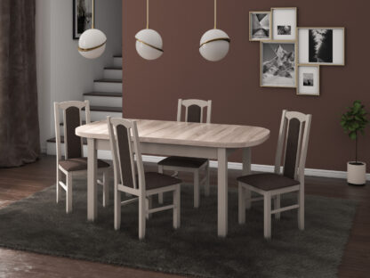 Set masa extensibila 160x200cm cu 4 scaune tapitate, MB-12 Venus1 si S-37 Boss7 S6, sonoma, lemn masiv de fag, stofa