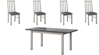 Set masa extensibila 140x180cm cu 4 scaune tapitate, MB-21 Modena1 si S-38 Boss10 B11, alb/grafit, lemn masiv de fag, stofa - imagine 2