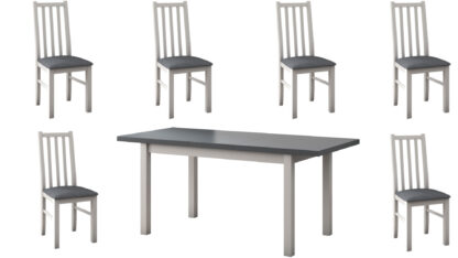 Set masa extensibila 140x180cm cu 6 scaune tapitate, MB-21 Modena1 si S-38 Boss10 B11, alb/grafit, lemn masiv de fag, stofa - imagine 7