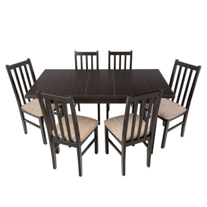Set masa extensibila 120x150cm cu 6 scaune tapitate, MB-13 Max5 si S-38 Boss10 W2, wenge, lemn masiv, stofa - imagine 2