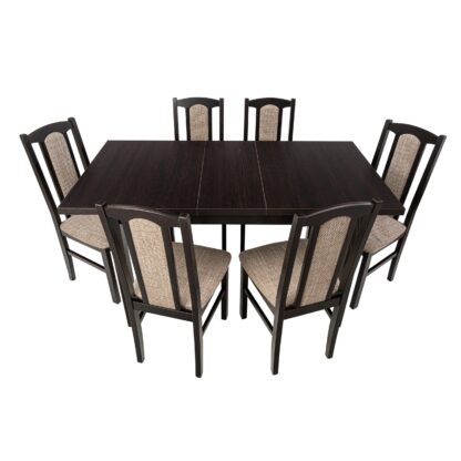 Set masa extensibila 120x150cm cu 6 scaune tapitate, MB-13 Max5 si S-37 Boss7 W2, wenge, lemn masiv, stofa - imagine 2