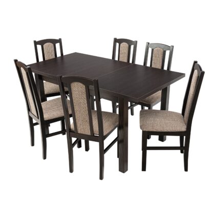 Set masa extensibila 120x150cm cu 6 scaune tapitate, MB-13 Max5 si S-37 Boss7 W2, wenge, lemn masiv, stofa