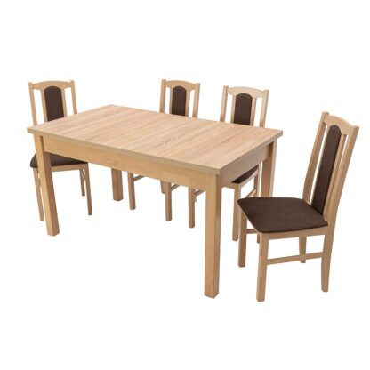 Set masa extensibila 140x180cm cu 4 scaune tapitate, MB-21 Modena1 si S-37 Boss7 S6, sonoma, lemn masiv de fag, stofa