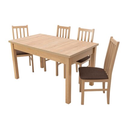 Set masa extensibila 140x180cm cu 4 scaune tapitate, MB-21 Modena1 si S-38 Boss10 S6, sonoma, lemn masiv de fag, stofa
