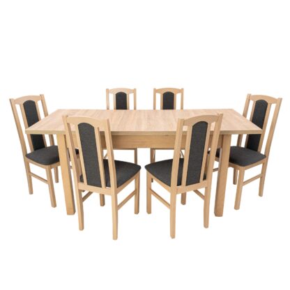 Set masa extensibila 140x180cm cu 6 scaune tapitate, MB-21 Modena1 si S-37 Boss7 S11, sonoma, lemn masiv de fag, stofa - imagine 2