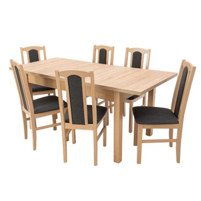 Set masa extensibila 140x180cm cu 6 scaune tapitate, MB-21 Modena1 si S-37 Boss7 S11, sonoma, lemn masiv de fag, stofa