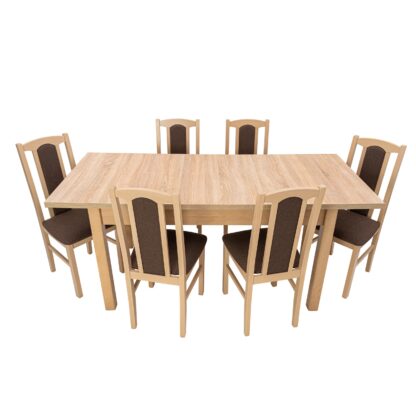 Set masa extensibila 140x180cm cu 6 scaune tapitate, MB-21 Modena1 si S-37 Boss7 S6, sonoma, lemn masiv de fag, stofa - imagine 2
