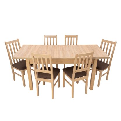Set masa extensibila 140x180cm cu 6 scaune tapitate, MB-21 Modena1 si S-38 Boss10 S6, sonoma, lemn masiv de fag, stofa - imagine 2