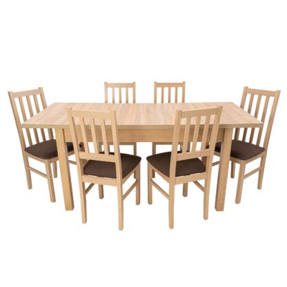 Set masa extensibila 140x180cm cu 6 scaune tapitate, MB-21 Modena1 si S-38 Boss10 S6, sonoma, lemn masiv de fag, stofa - imagine 3