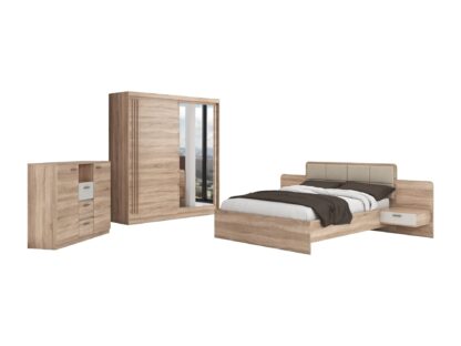 Set Dormitor Effect, Sonoma, Dulap 200 cm, Pat 160x200 cm, 2 noptiere, comoda - imagine 2