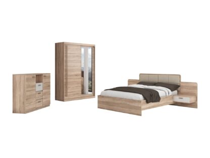 Set Dormitor Effect, Sonoma, Dulap 150 cm, Pat 160x200 cm, 2 noptiere, comoda - imagine 2