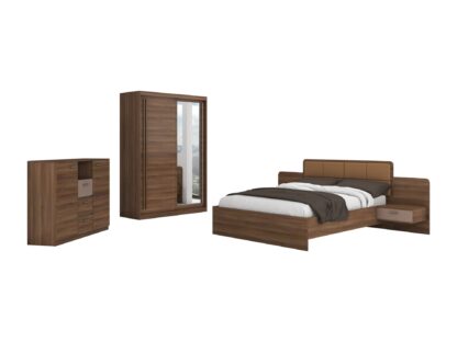 Set Dormitor Effect, Nuc, Dulap 150 cm, Pat 160x200 cm, 2 noptiere, comoda - imagine 8