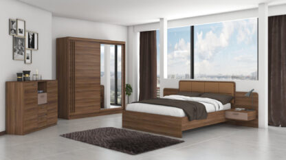 Set Dormitor Effect, Nuc, Dulap 200 cm, Pat 160x200 cm, 2 noptiere, comoda
