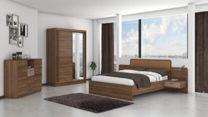 Set Dormitor Effect, Nuc, Dulap 150 cm, Pat 160x200 cm, 2 noptiere, comoda