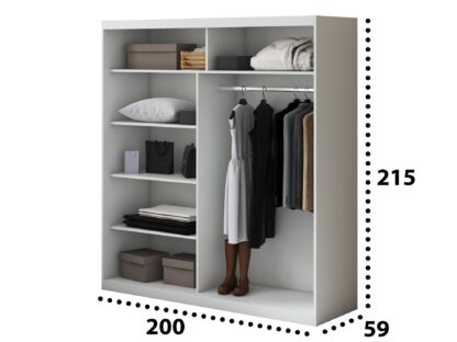 Set Dormitor Tokyo, Alb, Dulap 200 cm, Pat 160x200 cm, 2 noptiere, comoda - imagine 11