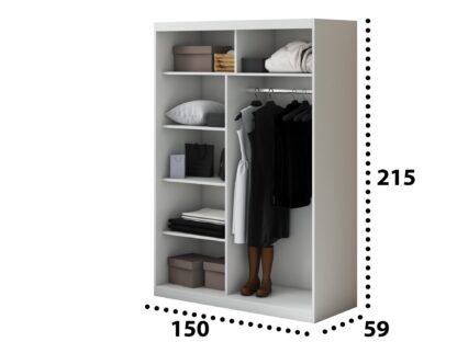 Set Dormitor Tokyo, Alb, Dulap 150 cm, Pat 160x200 cm, 2 noptiere, comoda - imagine 11