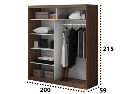 Set Dormitor Tokyo, Nuc, Dulap 200 cm, Pat 160x200 cm, 2 noptiere, comoda - imagine 12