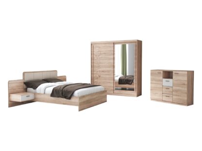 Set Dormitor Tokyo, Sonoma, Dulap 200 cm, Pat 160x200 cm, 2 noptiere, comoda - imagine 2