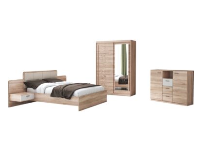 Set Dormitor Tokyo, Sonoma, Dulap 150 cm, Pat 160x200 cm, 2 noptiere, comoda - imagine 2