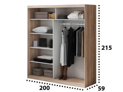 Set Dormitor Tokyo, Sonoma, Dulap 200 cm, Pat 160x200 cm, 2 noptiere, comoda - imagine 11