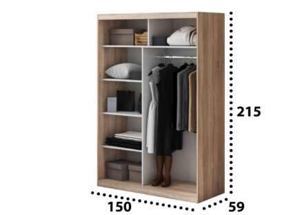Set Dormitor Tokyo, Sonoma, Dulap 150 cm, Pat 160x200 cm, 2 noptiere, comoda - imagine 11