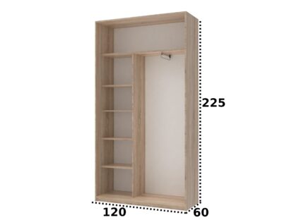 Dressing Amber cu oglinda, sonoma, 120x225x60 cm, 2 usi culisante - imagine 4