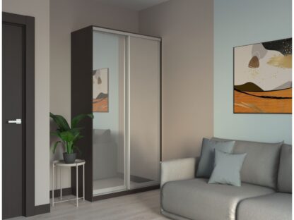 Dressing Amber cu oglinda, wenge, 120x225x60 cm, 2 usi culisante