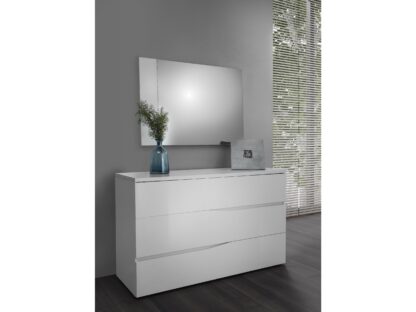 Dormitor Elsa, Alb, Pat 160x190, Dulap cu 3 usi culisante, 2 Noptiere, Comoda - imagine 3