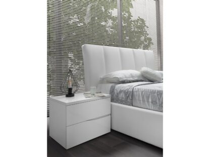 Dormitor Elsa, Alb, Pat 160x190, Dulap cu 3 usi culisante, 2 Noptiere, Comoda - imagine 2