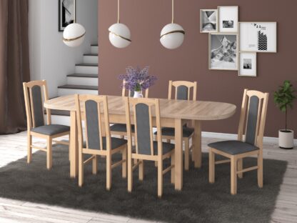 Set masa extensibila 160x200cm cu 6 scaune tapitate, MB-12 Venus1 si S-37 Boss7 S11, sonoma, lemn masiv de fag, stofa