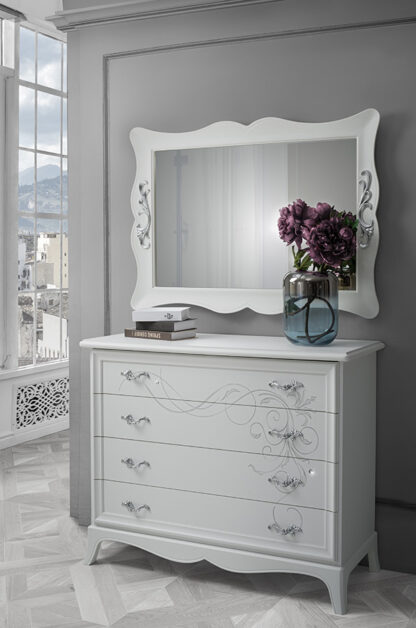 Dormitor Brielle , alb, pat 180x200 cm, dulap cu 2 usi culisante, 2 noptiere, comoda - imagine 3