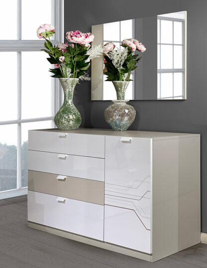 Dormitor Svetlana , alb/cappuccino, pat 160x200 cm, dulap cu 2 usi culisante, 2 noptiere, comoda - imagine 3